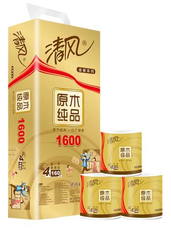 【蒙城仓发货】【提】清风金装筒卫生纸4层10卷1600g（B20A6J2）