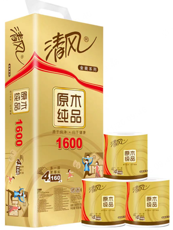 【明水仓发货】【提】清风金装筒卫生纸4层10卷1600g（B20A6J2）